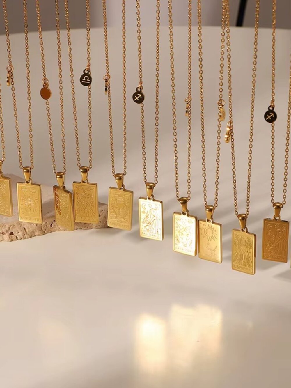 NEW 18k Gold Zodiac Sign Necklace Rectangle Pendant Necklace